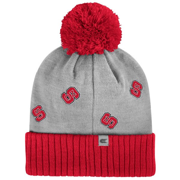 Grey/Red Cuffed Knit Beanie With Po
